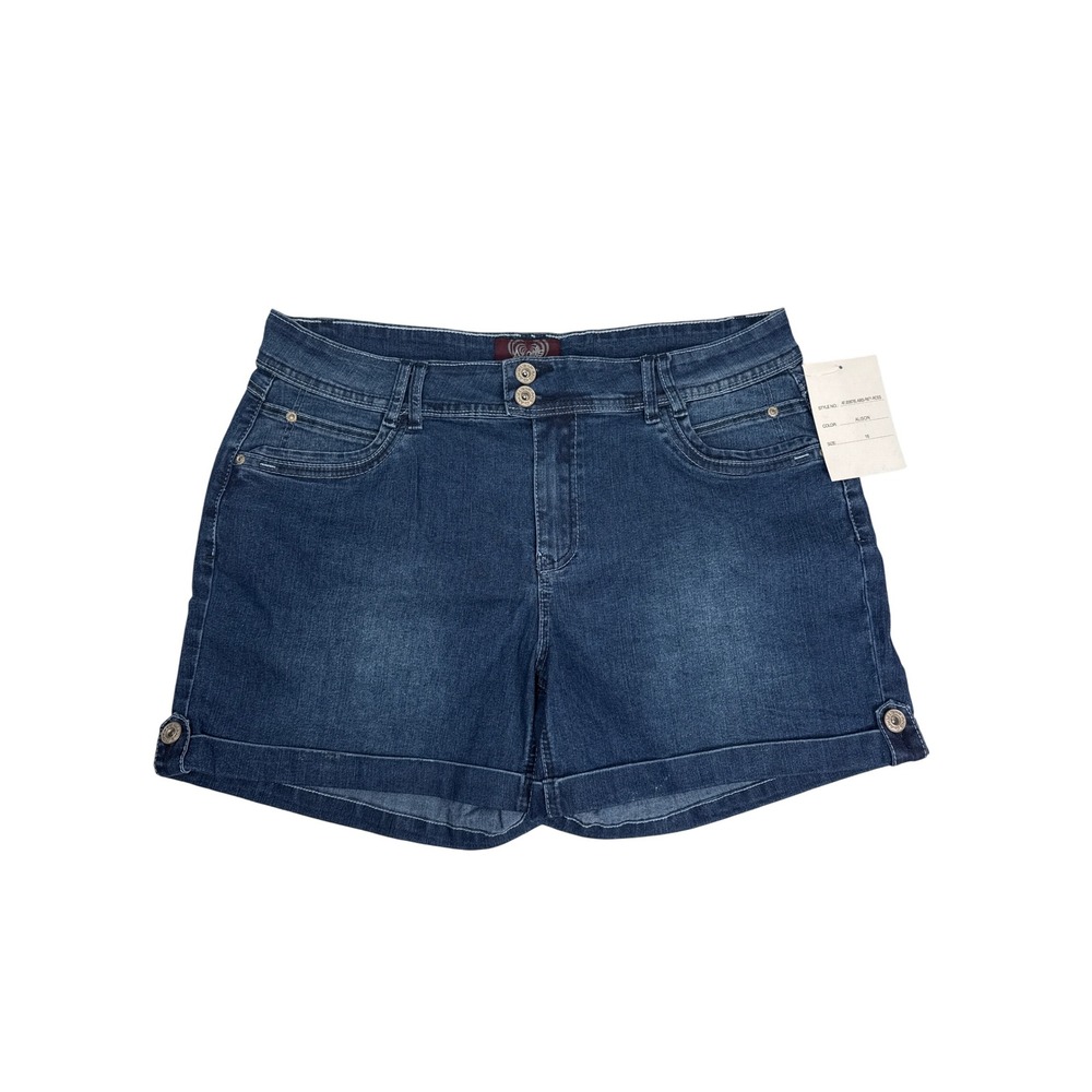 Alison Size 16 Blue Denim Shorts Cuffed Hem Embellished Pockets Casual